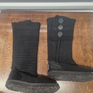 UGG  Black Knit Button Boots